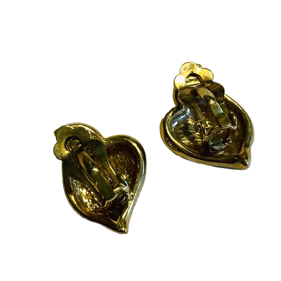 Vintage 1980’s Clip On Earrings Gold & Black Enamel Conservative Boss Lady - Picture 2 of 6